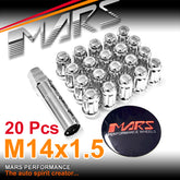 Chrome Mars Performance wheels M14 x 1.5 mm ultra slim 7 spline Security Lock Nuts Set 20 pcs with Key